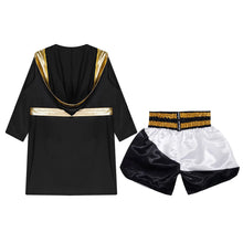 Kids Boys Boxing Sets Sports Outfits Halloween Cosplay Costume Long Sleeve Open Front Robe Satin Hooded Cloak with Belt Shorts