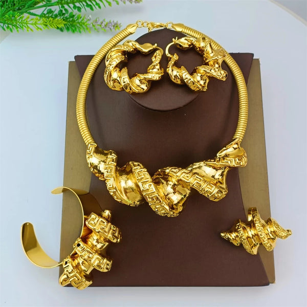 EMMA Italian Gold Plated Jewelry Set Women Necklace Earrings Bracelet African Wedding Party Jewelry