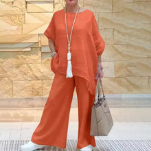 2024 Summer Fashion Cotton Linen Women's Set Large Irregular Linen Shirt High Waist Loose Wide Leg Pants Elegant Two Piece Set