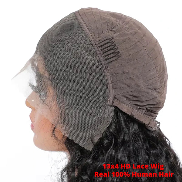 Swupod 200 Density 13x4 13x6 HD Transparent Swiss Deep Wave Lace Frontal Front Wig for Women Remy Human Hair Natural Black