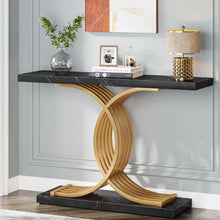 Gold Entryway Table, Modern 39-Inch Console Faux Marble Narrow Wood Sofa with Geometric Metal Legs