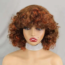 99J burgundy Fumi Curly Bob Wig Bouncy Pixie Cut Wig Highlight Full Machine Egg Curls Curly Human Hair Wigs for Women With Bangs