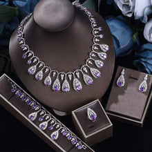 2024 Clever Dubai Water Drop 4-piece Necklace and Earring Set with Cubic Zirconia Jewelry for Women's Wedding Party Gifts