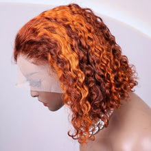 Ginger Orange Brown Colored Water Wave Bob Wigs Transparent 13x4 Lace Front Human Hair Wig For Women P4/350 Highlight Curly Wigs