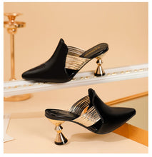 High Heel Slippers Pointed Toe Shoes Woman Elegant Mules Shoes Women Black Green Metal Heel Outdoors Womens Slippers Big Size
