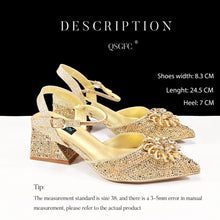 QueenaYan African Ladies Elegant Pointed Toe Shoes with shiny Metal Stand Bag Women Party Shoes or Commuting Shoes and Bag Set