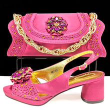 QSGFC Open Toe Women Heels for 2024 Elegant Party Olive Color Diamond Pumps Italian Shoes and Bags Matching Set