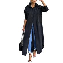 Women Shirt Windproof Shirt Dress Versatile Hem Stylish Autumn Winter Solid Color Shirt Long Dress