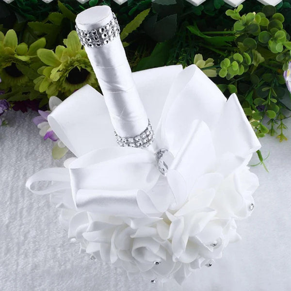 1Pc Rose Bouquet Bridal Wedding PE Foam Flower Ribbon Wedding Simulation Bouquet With Faux Crystal for Party Church Decor