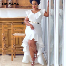 CM.YAYA Women Boho Elegant Ruffles Short Sleeve Irregular Long Maxi Dress 2024 OL High Split Chic Party Evening Street Dresses