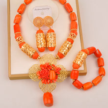 Natural coral beads orange necklace set for stylish Nigerian wedding couple African jewelry