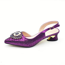 Purple Shoe and Bag Set for Party Women Shoes and Bags To Match Set Italy Elegant Rhinestone Lady Heeled Pumps Women Wedding