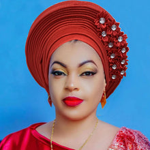 2024 New African Headtie Turban Nigeria Head Ties with Flowers Already Made Auto Gele Women Head Wraps for Wedding Party