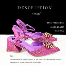QueenaYan African Ladies Elegant Pointed Toe Shoes with shiny Metal Stand Bag Women Party Shoes or Commuting Shoes and Bag Set