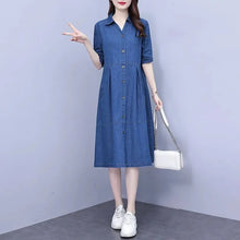 Oversized 5XL Single Breasted Denim Dress For women 2024 Summer New Short sleeved Shirt Denim Dresses Female Casual Clothes
