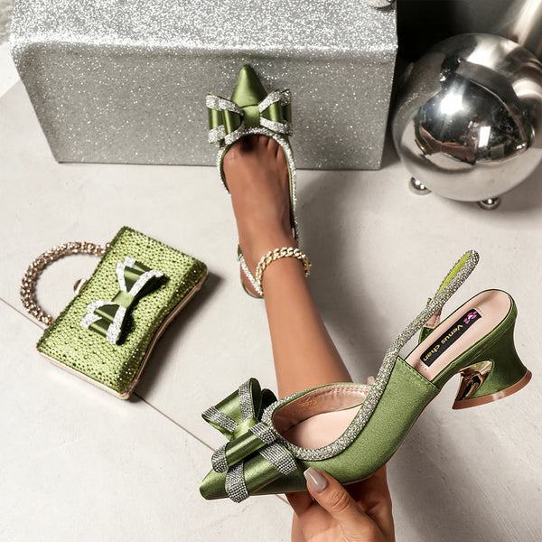 Women's Evening Low Heels Italian Shoes and Bag Set