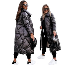 Winter Women's Long Zipper Bright Cotton High Waist Quality Jackets