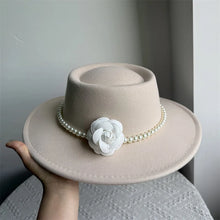 French Style Fedora Hat for Women 10CM Wide Brim Flat Top Felt Hat Winter Autumn Derby Wedding Jazz Hats