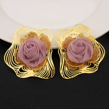 Shining Gold Plated Pink Big Flower Shape Necklace Bangle Earrings Ring Women Jewelry Set for Party Wedding Gifts
