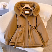 Women Winter Big Fur Hooded Collar Long Parka
