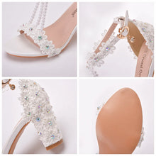 Plus Size 34-43 Shoes for Women Summer Lace Flower Sandals Peep Toe Fashion String Bead High Heel Party Wedding Evening Shoes
