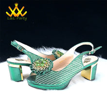 2025 Special New Arrivals Italian Women Shoes and Bag to Match in Green Color with Platform Shinning Crystal Sandal for Wedding
