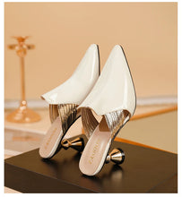 High Heel Slippers Pointed Toe Shoes Woman Elegant Mules Shoes Women Black Green Metal Heel Outdoors Womens Slippers Big Size