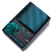 Top Grade Fashion 8 cm Wide Tie Sets Blue Stripe Men's Gravata Handkerchief Cufflink Box Fit Group Workplace Wedding Tie