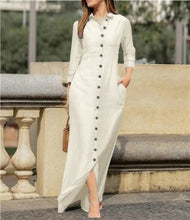 Elegant and Fashionable Neutral Style Long Sleeved Cardigan Solid Color Long Cotton and Linen Dress New Temperament Party Dress