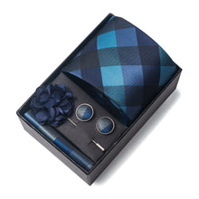 Top Grade Fashion 8 cm Wide Tie Sets Blue Stripe Men's Gravata Handkerchief Cufflink Box Fit Group Workplace Wedding Tie