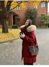 Women's Large Fur Collar Hooded Warm Thick Padded Parka Jacket