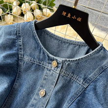 WTHT Fashion Women's Ruffled Edge Sleeveless Denim Long Dress 2024 Autumn O-neck Single Breasted Pleated Dresses Female 1LS125