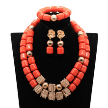 32 inches Long Orange Beads African Jewelry Set Women Bridal Party Costume Necklace Jewelry Set