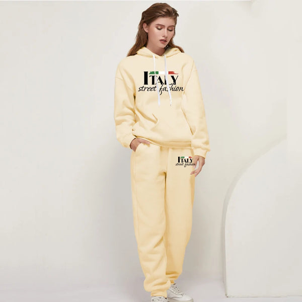 Women's Pants Suit Print Casual Hooded Sweatshirt Set Tracksuit