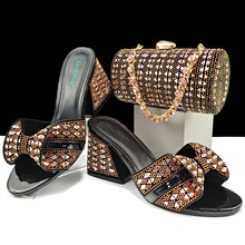 QSGFC Italian Fashion Banquet Shoes and Bags African Women's Hand Bags with Rhinestone Decoration and Women's High Heels