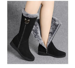 Warm High Fur Boots Women Winter Chunky Mid-calf Boots