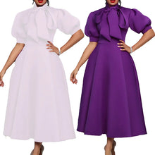 Women's Elegant Summer Solid Colour Bow Short Sleeve Party and Evening Dress