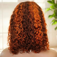 Ginger Orange Brown Colored Water Wave Bob Wigs Transparent 13x4 Lace Front Human Hair Wig For Women P4/350 Highlight Curly Wigs