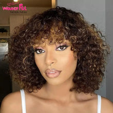 Brazilian Jerry Curl Human Hair Bob Wigs With Bang For Black Women Wonderful Black Dark Remy Bob Hair Machine Made Cheap Wigs