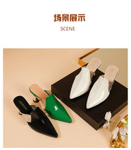 High Heel Slippers Pointed Toe Shoes Woman Elegant Mules Shoes Women Black Green Metal Heel Outdoors Womens Slippers Big Size