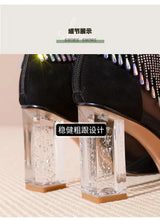 Rubber Soled Dance Boots Women 2025 Spring Pointy Rhine-diamond Tassel High Heel Mesh Latin Jazz Modern Dance Shoes Stage Show