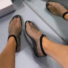 2024 Summer Women's New Round Toe Flat Bottom Sandals Hollow Short Boots Water Diamond Sexy Flat Bottom Fashion Banquet Slippers
