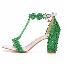 Plus Size 34-43 Shoes for Women Summer Lace Flower Sandals Peep Toe Fashion String Bead High Heel Party Wedding Evening Shoes