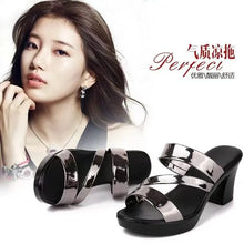 Summer High-heeled Women's Slippers 7cm Thick Heels Bright Skin Fish Mouth All-match Casual Shoes 2024 Luxury Woman Sandals