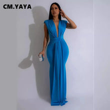 CM.YAYA Women Sleeveless Ruched Deep V-neck Long Maxi Dress 2024 Street Evening Birthday Night Club Party Vestidos Sexy Dresses