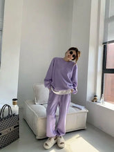 Women's Purple Sports Suit Spring And Autumn 2023 New Casual Fashion Style Loose Long Sleeve Sweater Tops Pants 2 Two Piece Set