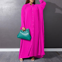 Autumn and Winter Fashion New Women's Loose Round Neck Single Breasted Pleated Temperament Obese Women's Long Sleeved Dress
