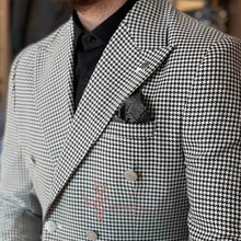 Men's classy jacket in white vintage houndstooth pattern peak lapel custom daily wear for birthday wedding prom Carnaval party