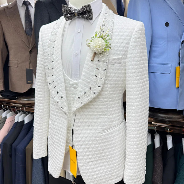2025 Wedding Men Suits Tuxedos New Modern Crystal Suit Peaked Lapel Single Breasted Sparkly Diamond Men's Blazers Men Suits