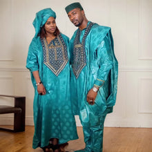 Elegant African Dresses for Women Traditional Bazin Embroidery Wedding Party Dresses Dashiki African Couples Matching Clothes